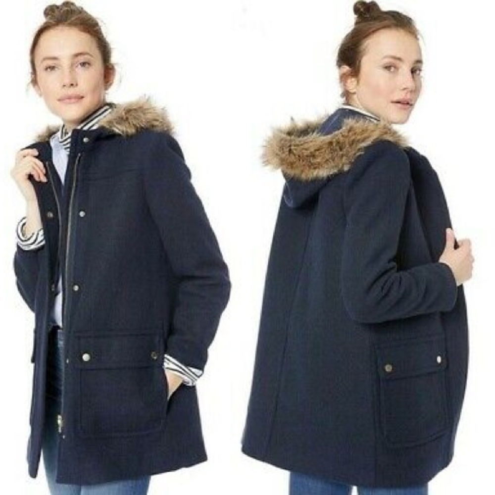 NWT J.Crew Navy Hooded Vail Parka with Pockets